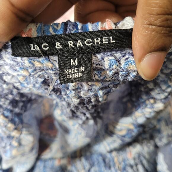 Zac & Rachel Women's Blue Paisley Blouse Top 3/4 Bell Sleeve Off Shoulder Medium - Picture 7 of 9